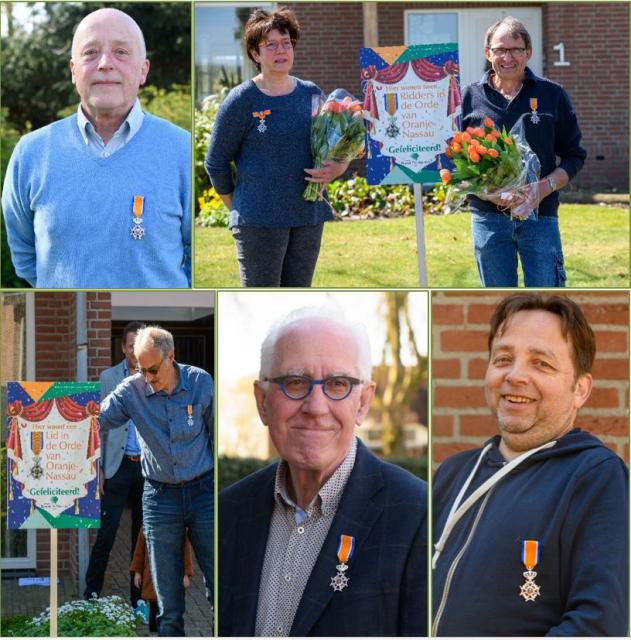 Foto van 6 inwoners die een Koninklijke onderscheiding hebben ontvangen